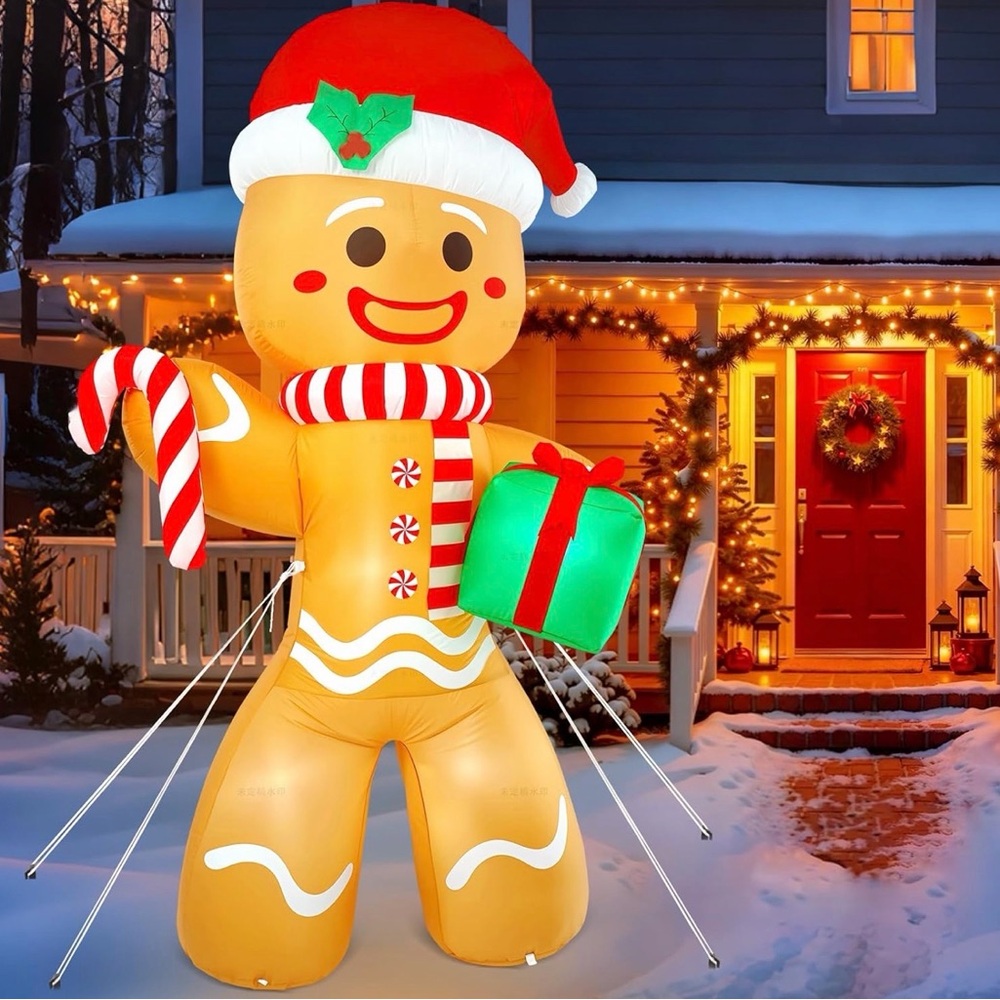 8ft Festive Gingerbread Inflatable with Santa Hat